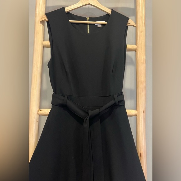 Calvin Klein size12 Belted Midi Black Dress Gold zip sleeveless cocktail formal - Picture 9 of 13